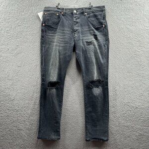 Purple-Brand Men's P002 Mid Rise Skinny Jean Black Vintage Repair 39